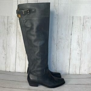 Juicy Couture Black Leather Square Toe Over The Knee Boots